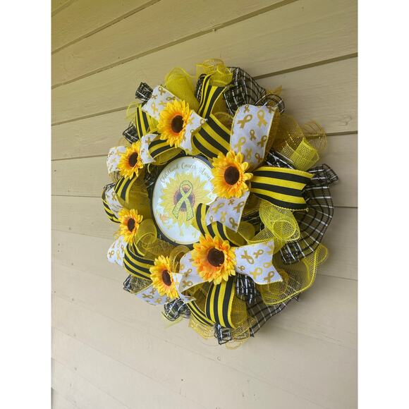 Childhood Cancer Awareness Sunflower Wreath, Yellow Ribbon Awareness Support - Picture 4 of 6